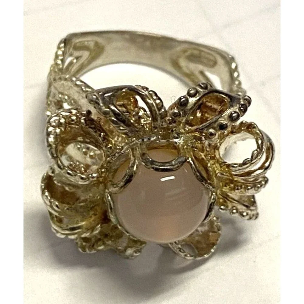Vintage Sterling Silver Ring Lavender Stone Flower Intricate Size 9 HTF